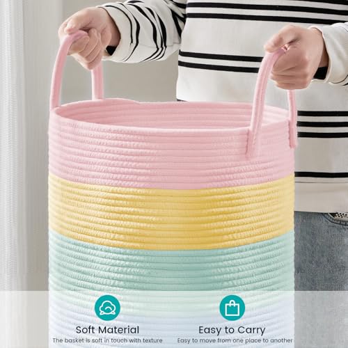 YOUDENOVA Laundry Hamper Basket, Woven 58L Tall Laundry Basket for Blanket Organizer- Clothes Hamper Baby Nursery Hamper for Blanket Storage in Bedroom - color: Rainbow, size: Tall (58L )