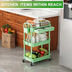 Goovilla 3 Tier Rolling Utility Cart Organizer with Removable Drawer, Stable and Sturdy Green Rolling Storage Carts with 2 Lockable Wheels for Bathroom, Kitchen, Snack, Craft, Makeup, Baby Essentials - size: 3 Tier, style: Green