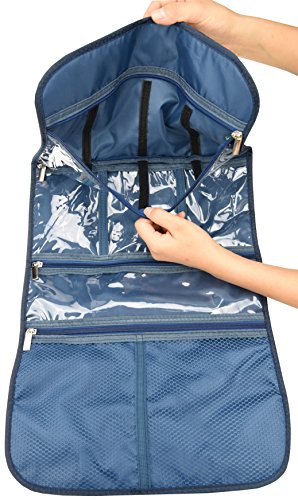 Freegrace Premium Hanging Toiletry Bag for Travel - Cosmetic, Jewelry, Toiletry, Makeup & Accessory Storage Organizer Bag, Large Size for Women & Men - color: Dark Blue
