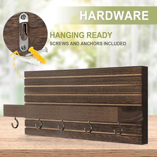 Lwenki Decorative Key Holder for Wall with Shelf, Entryway Shelf with Hooks Holds Leashes, Jackets and Glasses – Sturdy Wood Keyholder Entrance Hanger with Mounting Hardware (Brown, Medium) - color: Brown, size: Medium