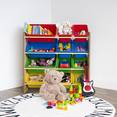 Humble Crew, Natural/Primary Kids' Toy Storage Organizer with 12 Plastic Bins, 34*35*15.5inch - color: Natural/Primary