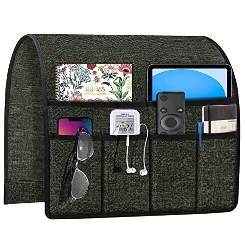 Joywell Remote Control Caddy for Chair Arm Couch Armrest Organizer Non Slip Sofa Armchair Caddie with 6 Pocket Storage for Magazine, Tablet, Phone, iPad, Dark Grey - color: Dark Grey, size: 19'' x 35''