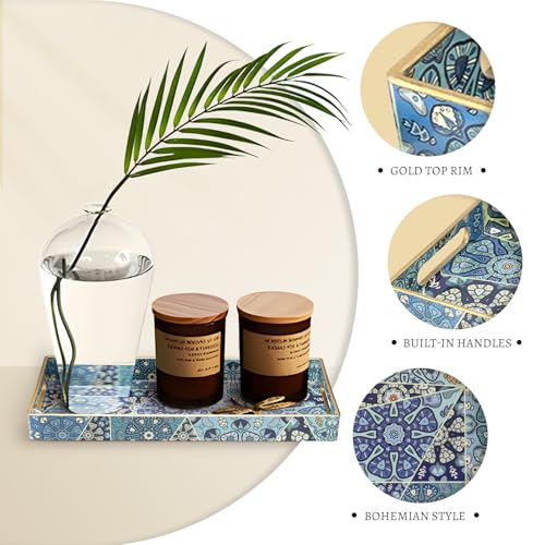 MAONAME Plastic Vanity Tray, Bathroom Counter Tray, Decorative Trays with Handles, Storage Dresser Trays Organizer for Toilet Tank, Jewelry, Makeup, 13.8" x 6" x 1.57" - color: Bohemian-5