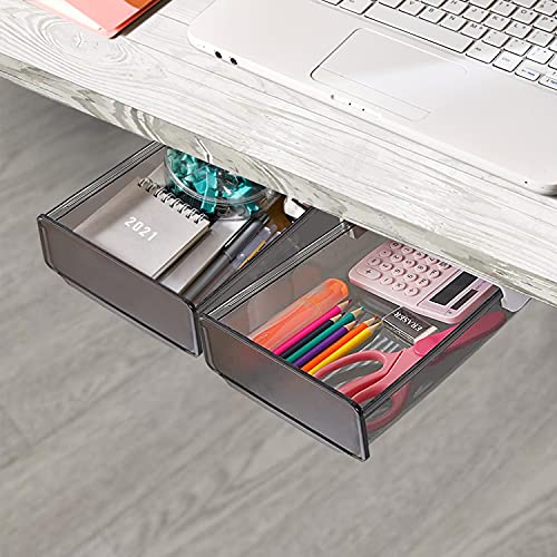 OSPNIEEK Self-adhesive Under Desk Drawer Organizer, 2 Pack Table Hidden Slide Out Large Storage Mounted Desktop Pencil Holder Tray Drawers for Office Home School Stationery Kitchen (Black) - color: Matte Black, size: Standard