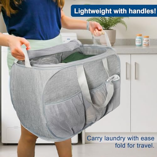 Collapsible Laundry Baskets, Tear Proof Pop Up Laundry Hamper with Lid, Dual Handles Durable Foldable Laundry Basket, Easy to Carry Laundry Hamper for Home, Laundry Room, Bedroom, Dorm, Travel Grey - style: Grey with Lid