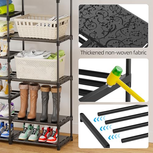 Ekisemio 12 Tier Shoe Rack Tall, Shoe Rack Organizer, Large Capacity Holds 34-50 Pairs, Boot Rack Organizer for Entryway, Closet, Garage, Black - size: 2 Row 12 Tiers