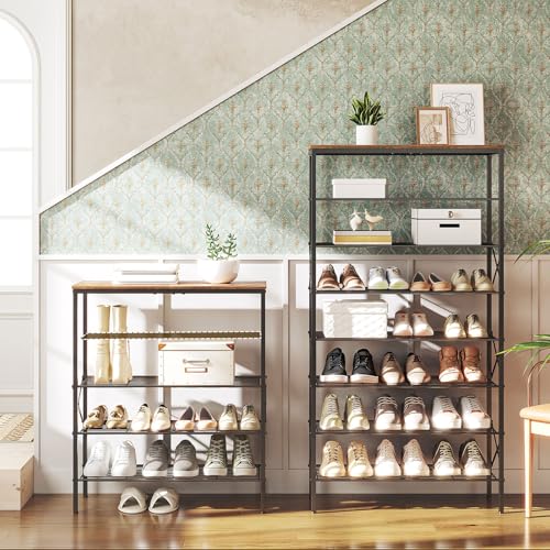 YATINEY 8 Tier Shoe Rack, Shoe Storage Organizer, Large Capacity Shoe Shelf Holds 32 Pairs of Shoes, Sturdy and Stable, for Entryway, Hallway, Closet, Dorm Room, Rustic Brown SS08BR - color: Rustic Brown + Black, size: 27.8" x 10.8" x 52.6"