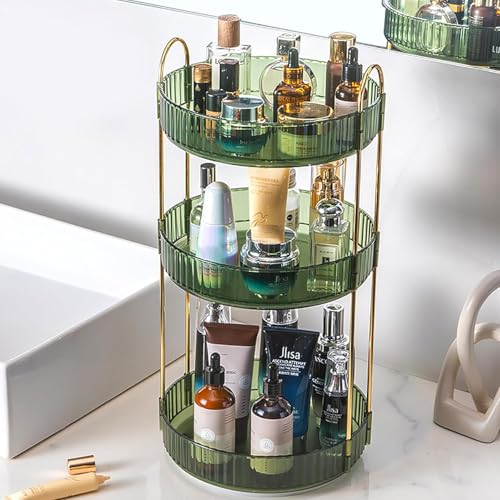Rotating Makeup Organizer Countertop 3 Tier Lazy Susan Trays Clear Skincare Perfume Storage for Bathroom Counter Vanity, Green Gold - color: Green, size: 3 Tier
