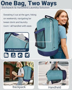 Laundry Bag with Shoulder Straps and Mesh Pocket Laundry Backpack Large Portable Laundry Hamper for College Laundromat Apartment - color: Lake Blue & Dark Blue