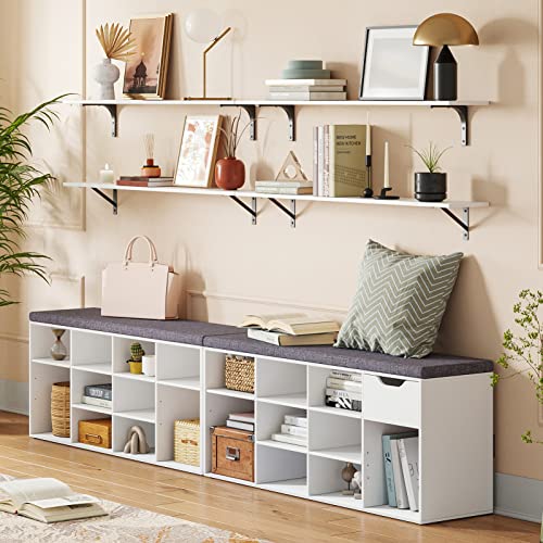 DINZI LVJ Long Wall Shelves, 39.4Inch Wall Mounted Shelves Set of 2, Easy-to-Install, Wall Storage Ledges with Sturdy Metal Brackets for Living Room, Bathroom, Bedroom, Kitchen, White - color: White, size: 39.4 Inch