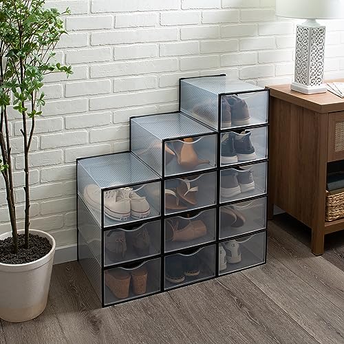 Simplify Set of 12 Stackable Shoe Boxes | Customizable | Fits Size 11 Shoes | Drop Front Design | Closet Storage | Sneakers | Heels | Clear and Black - color: Black