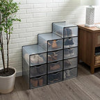 Simplify Set of 12 Stackable Shoe Boxes | Customizable | Fits Size 11 Shoes | Drop Front Design | Closet Storage | Sneakers | Heels | Clear and Black - color: Black