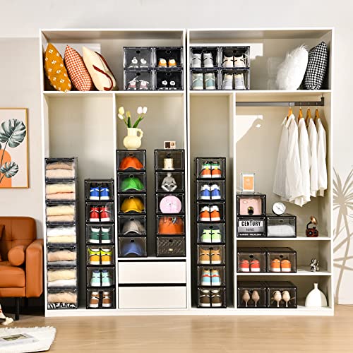 Amllas 12 Pack Shoe Boxes Stackable,Upgraded Sturdy Shoe Storage Boxes with Clear Magnetic Door,Multifunctional Sneaker Storage, Shoe Box Organizer Fit up to US Size 12 Gray(13.8”x 9.84”x 7.1”) - color: Gray, size: 12 Pack