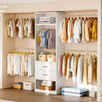 79"H Closet System, 2-8.2FT Metal Closet Organizer with 4 Expandable Hanging Rods, Walk In Closet Organizers and Storage, Clothes Closet with 5 Hanging Zones, 2 Drawers, 2 Shelving Towers