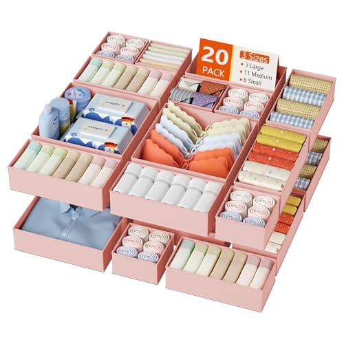 DIMJ Drawer Organizer Clothes, 20 Pack Dresser Organizer, Foldable Closet Organizers and Storage, Fabric Dresser Bins, Drawer Dividers for Nursery, Baby Clothes, Underwears, Sock (Pink) - color: Pink, size: 24 Pack