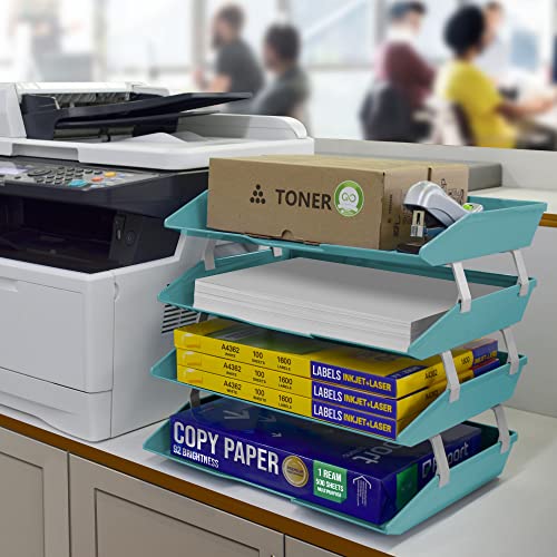 Acrimet 4 Tier Paper Letter Tray Side Load Letter Size, Office Desk File Document Organizer Plastic (Solid Green)