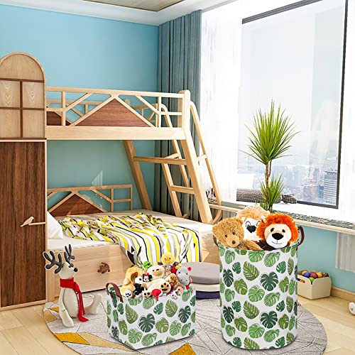 NTAOHAMPER Round Green Laundry Hamper, Jungle Themed Nursery Decor, Tropical Pattern Basket, Monstera Room Decor,Waterproof Storage Bin, Gift Basket(Leaf) - color: Leaf