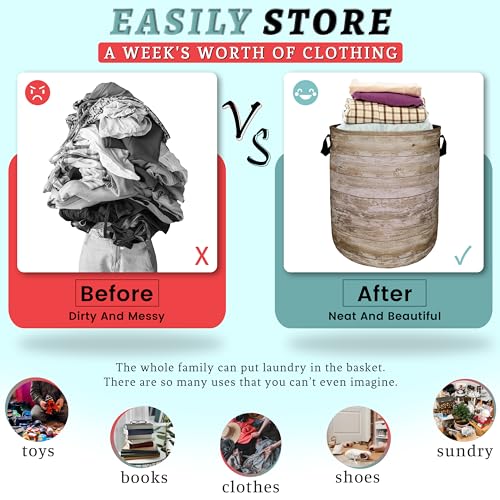 Wood Grain Laundry Basket Foldable With Handles Tree Stump Texture Tote Bag Oxford Cloth Colorful Laundry Hamper Clothes Toy Storage Bucket For Bathroom/Laundry/Bedroom 18.9" x 16.5 " - color: Tree Stump Wood Grain Printed