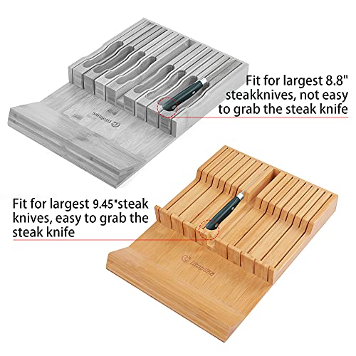 Utoplike In-drawer Knife Block Bamboo Kitchen Knife Drawer Organizer Large, handle Steak knife Holder without Knives, Fit for 16 Knife and 1 Sharpening Steel (Knives & Sharpening Not Included) - size: 16 Holder