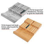 Utoplike In-drawer Knife Block Bamboo Kitchen Knife Drawer Organizer Large, handle Steak knife Holder without Knives, Fit for 16 Knife and 1 Sharpening Steel (Knives & Sharpening Not Included) - size: 16 Holder