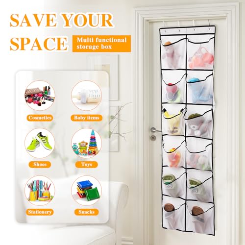 GOMAJI 12 Large Breathable Mesh Pockets, Over The Door Shoe Organizer, Boots Hanging Storage Shoe Rack for Closet, Accessories - - White