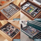 Heavy Duty Stainless Steel Frame Silverware Organizer with Plastic Body, Extra Large Silverware Drawer Organizer, 9 Slot Expandable Kitchen Drawer Organizer, 8 Non-Slip Feet Included, BPA Free, Gray - color: Gray