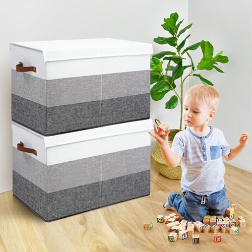 Mayniu Toy Box Storage Chest with Divider, Large Sturdy Toy Bin Organizer Basket with Lid for Kids, Boys, Girls, Nursery, Living Room, Bedroom, Playroom, Closet, 25"x13" x16"(Gradient Grey) - color: Large Gradient Grey