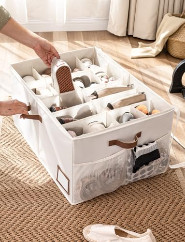 StorageWorks Shoe Organizer for Closet, Shoe Storage with Side Mesh Pocket, Shoe Cubby With Clear Cover, Storage Shoe Containers for Sneakers and Sandals, Fits up to 20 Pairs, Beige - color: Beige, size: Large-1 Pack