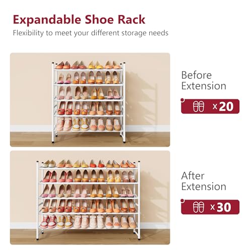 Tajsoon Expandable Shoe Rack for Closet 5 Tier, 29“-41“Adjustable & Stackable Shoe Shelf Storage, Metal Shoe Rack Organizer for Front Door Entrance, Closet, Garage, Entryway, White - color: White, size: 5 Tier
