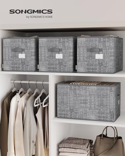 SONGMICS Storage Cubes, 19.7 x 11.8 x 11.8 Inches Non-Woven Fabric Bins with Double Handles, Set of 3, Closet Organizers for Shelves, Foldable, for Clothes, Cattail Gray UROB450G01 - color: Cattail Gray, size: 3 Pack（19.7"L x 11.8"W x 11.8"H）