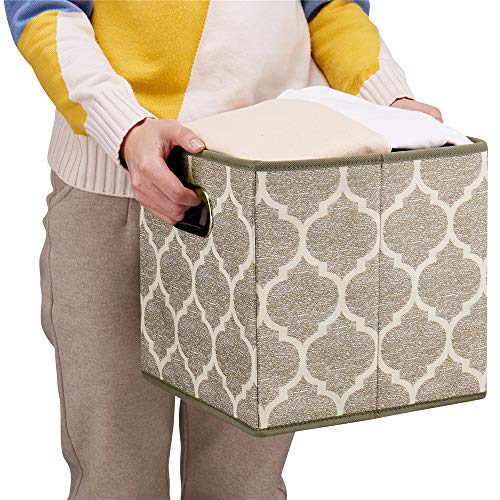 Baskets Storage Cubes 10.5 x10.5 x 11 Inch Cuibcle Baskets Brown Beige Cloth Storage Cubes Bins Foldable Fabric Storage Boxes Inserts Cube Drawers for Storage Organizer ,QY-SC08-3 - color: Cream Grey Brown (Set of 3)