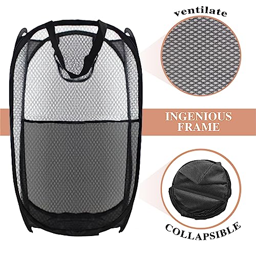 Collapsible Pop Up Laundry Hamper, Extra Large Mesh Foldable Laundry Basket Bag, 28" x 16" x 16", 2 Pack (Black) - color: 2P Black