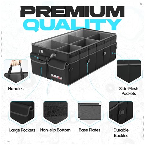 FORTEM Trunk Organizer For SUV Car Trunk Organizer, Foldable Storage, Car Accessories for Women Men, Collapsible Bag, Perfect Christmas Gifts, 600D Oxford, Non Slip Bottom, Straps, Soft Cover (85L) - color: Black, size: XL (85L)