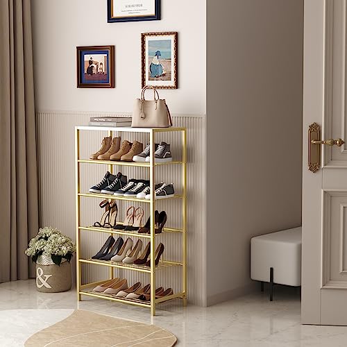 HOMEFORT Shoe Rack 6-Tier, Shoe Storage Shelf, Industrial Shoe Tower, Narrow Shoe Organizer for Closet Entryway, Small Shoe Rack Table with Durable Metal Shelves,Gold - color: Gold, size: 6-Tier (11.8"D x 23.23"W x 40.55"H)