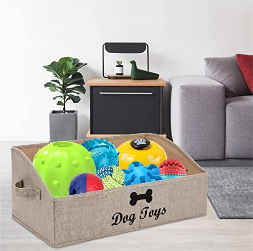 Morezi Linen-cotton blend dog toy basket and dog toy box, dog toy basket storage - Perfect for organizing pet toys, blankets, leashes, chew toys - Khaki Stripe - Dog - color: Dog Khaki Stripe