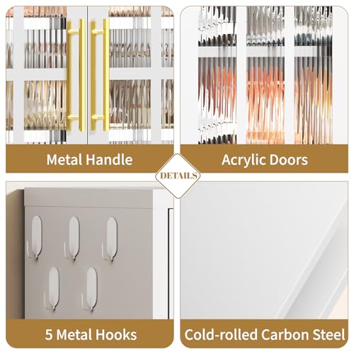 9-Tier Tall Metal Shoe Cabinet with Doors & Hooks, 67" Large Shoe Storage Organizer with Adjustable Shelves, Shoe Rack Holds 27-36 Pairs for Entryway, Hallway, Cloakroom (White) - color: White