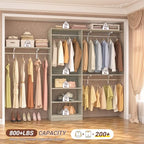 iSunirm 8FT Closet System with Shelves, 96'' Closet Organizer System with 3 Hanging Rods, Wall Mount Bedroom Wardrobe Walk-in Closet, Adjustable Cloth Garment Rack from 5 to 8FT(Cut to Fit), White Oak - color: White Oak