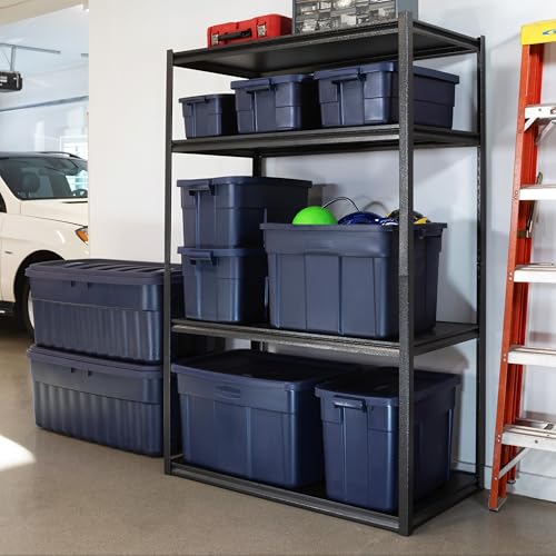 Rubbermaid Roughneck Tote Variety - |Made in the USA| Dark Indigo Metallic, Rugged Plastic Stackable Storage Tote with Lid and Handles (Pack of 10) - size: Variety - 10 Pack