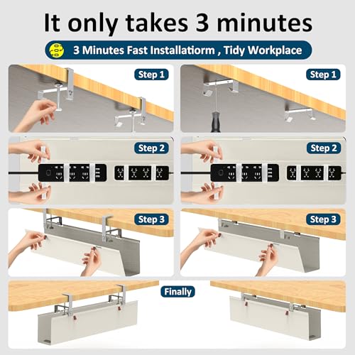 28" Small Under Desk Cable Management Tray No Drill, Compact Clamp On Cord Organizer for Dorm & Small Desk, Anti-Sag Oxford Fabric Wire Hider, Power Strip Holder (Beige, 28.6") - color: Beige, size: 28.6"×5.6"