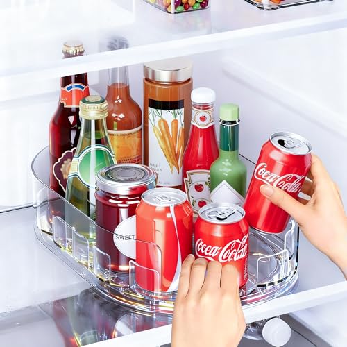 Drink Organizer for Fridge - 360° Rotating Lazy Susan for Refrigerator, 13.5''x8.5'' Clear Lazy Susan Turntable for Refrigerator Organizers and Storage, Kitchen, Table Top, Cabinet, Pantry, 1 Pack - color: Rotation