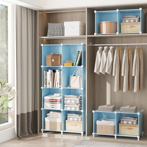 AWTATOS Cube Storage Organizer Protable Closet Organizers and Storage for Kids DIY Stackable 6 Cubes Storage Shelves Clothes Organizer for Bedroom, Home, Blue - color: Blue