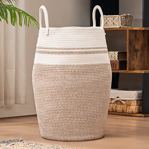 Cotton Rope Laundry Hamper by YOUDENOVA, 105L - Woven Collapsible Laundry Basket - Clothes Storage Basket for Blankets organizing, Bedroom Storage, Clothes Hamper – Brown - color: Brown