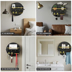 OurWarm Key Holder Wall Mount, 11.8 Inch Black Decorative Key and Mail Holder Organizer with 8 Key Hooks, Round Wooden Key Rack Key Hanger with Shelf for Wall Entryway Boho Home Decor
