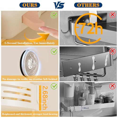 Corner Shower Caddy Suction Cup, No-Drilling Hanging Shower Shelves with Hooks, Waterproof & Rustproof Removable Shower Organizer for Bathroom Storage - color: Suction Up Beige Corners -1pack