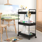 Ronlap 3 Tier Slim Rolling Storage Cart with Wheels Plastic Utility Cart Organizer for Snack Craft Art Postpartum Baby Diaper Nail Makeup in Bathroom Laundry Room Kitchen Bedside Narrow Space, Black - color: Black