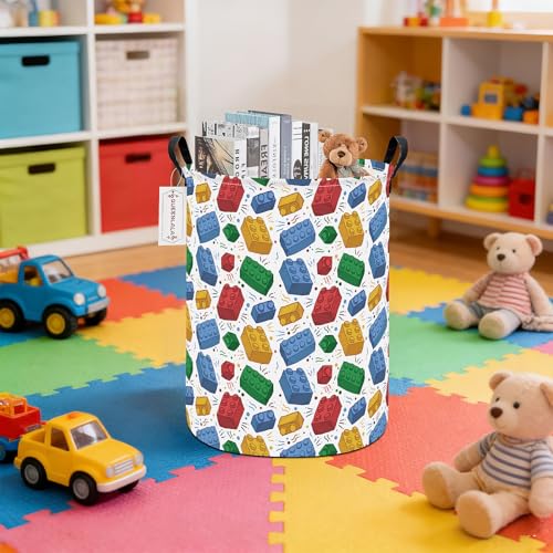 QUEENLALA Large Storage Basket,Laundry Hamper/Bathroom/Home Decor/Collapsible Round Storage Bin,Boys and Girls Hamper/Boxes/Clothing(Round-Blocks) - color: Round-Blocks