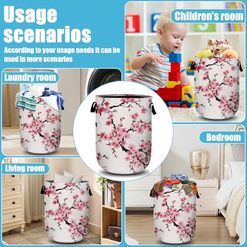 Japanese Cherry Blossom Tree Laundry Basket, Laundry Hamper Collapsible Oxford Cloth with Handle Clothes Toy Storage Bin for Bathroom Laundry Room Bedroom 15.7 X 20 Inch - color: Japanese Cherry Blossom Tree