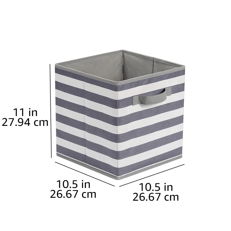 Amazon Basics Collapsible Fabric Storage Bins with Handles, Cube Organizer for Home Organization, 10.5"x10.5"x11", White/Light Grey Stripe, 6-Pack - color: White/ Light Grey Stripe, size: 10.5"x10.5"x11"