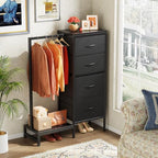 HIGDBFE Dresser with Hanging Rack, 4 Drawers Small Closet for Bedroom, Reversible Fabric Kids Chest of Drawers with Clothes Rack, Tall Storage Tower, Sturdy Frame, Black, 44''H - color: Black