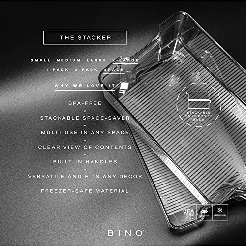 BINO | Stackable Storage Bins, X-Large - 4 Pack | THE STACKER COLLECTION | Clear Plastic Storage Bins | Organization Containers for Pantry & Fridge | Multi-Use Organizer Bin | BPA-Free - size: 4PK - X-Large
